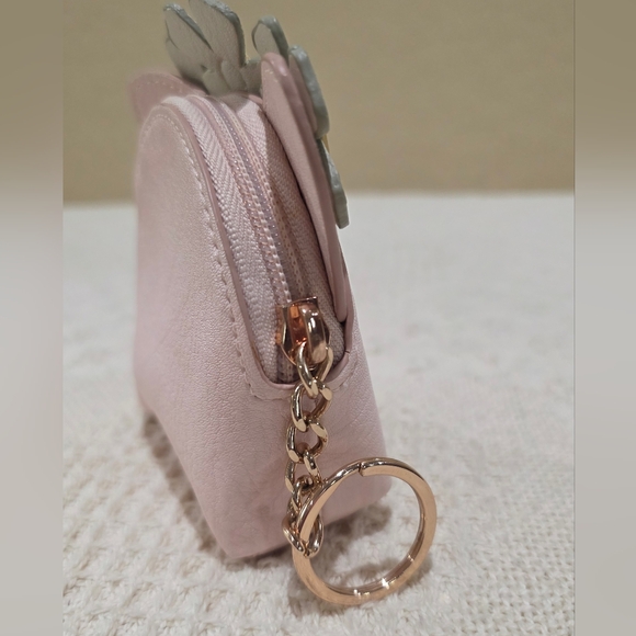 Lauren Conrad Kitty Cat Flower Floral Pink Coin Pouch Purse Rose Gold Keychain - Picture 7 of 10
